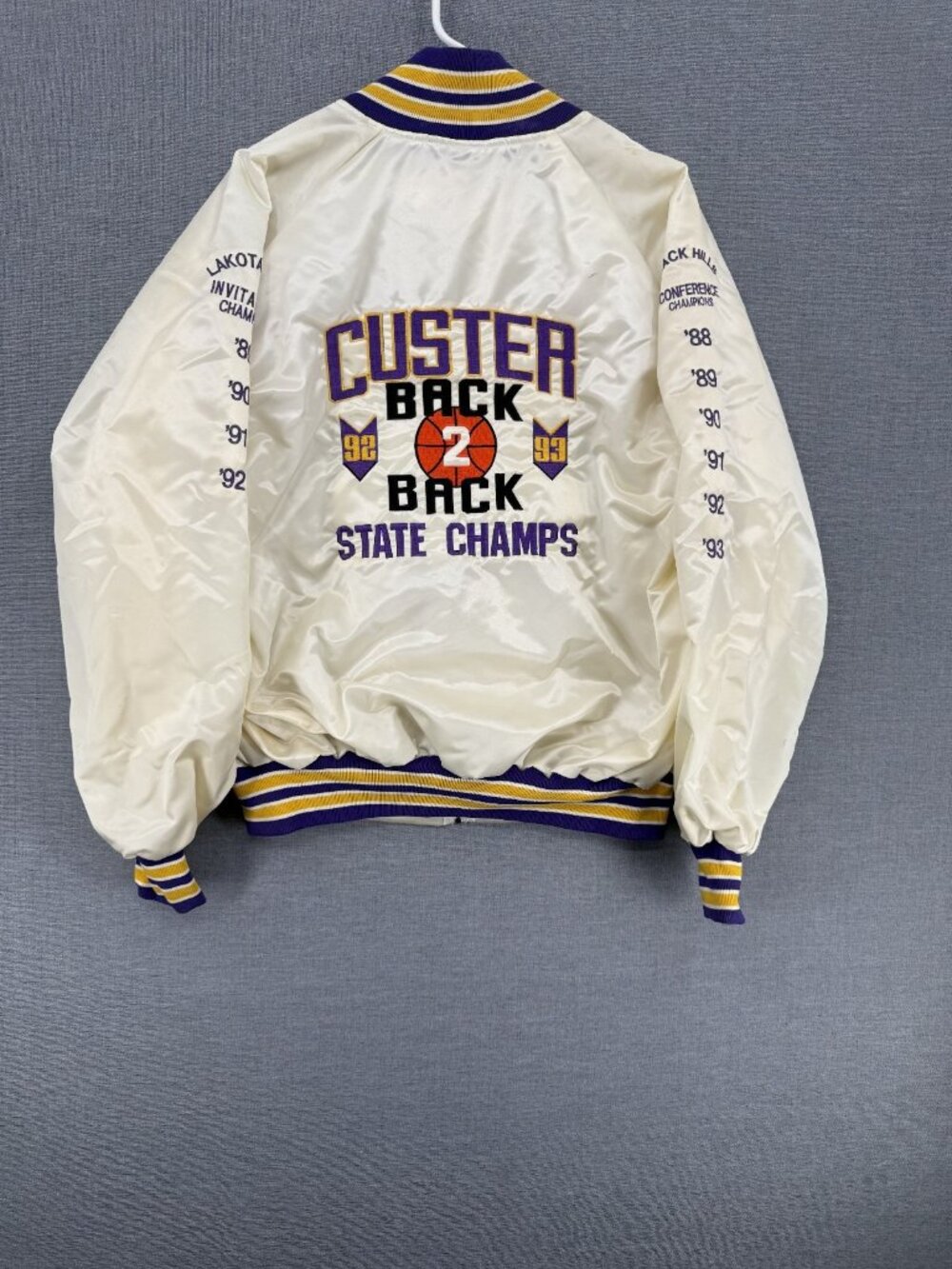 Vtg North Trail Wildcats Custer Champs Bomber Jacket Mens XL Satin 90s - Picture 2 of 6